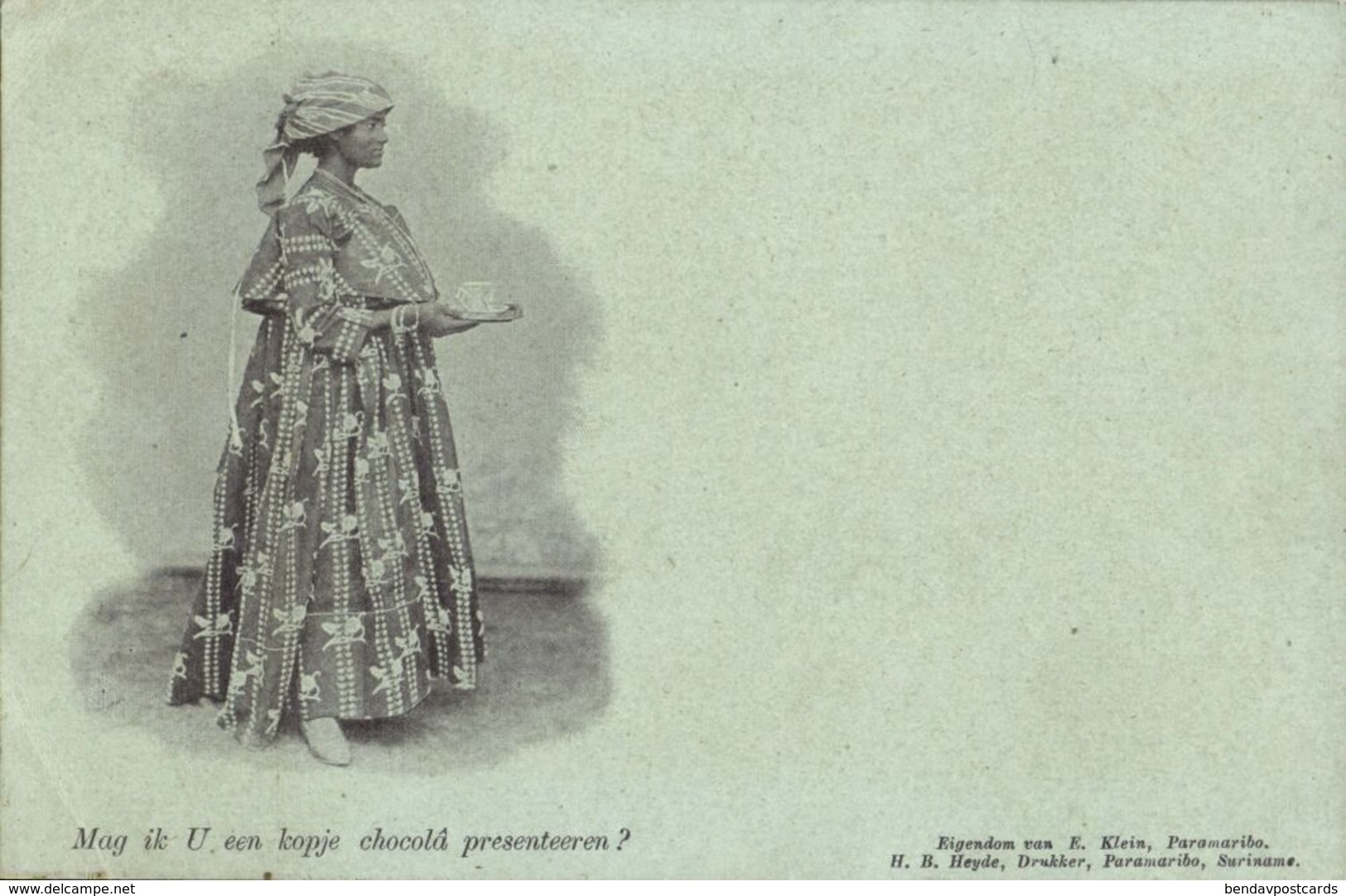 Suriname, Native Woman In Traditional Dress Brings Hot Chocolate (1899) Postcard - Surinam