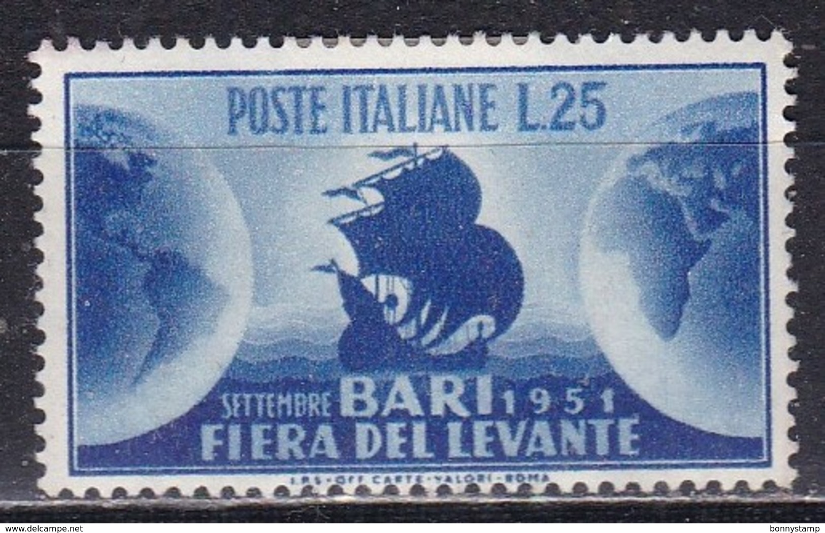 Repubblica Italiana, 1951 - 25 Lire Fiera Del Levante, Fil. R1 - Pos. ND - Nr.161 MLH* - Varietà E Curiosità