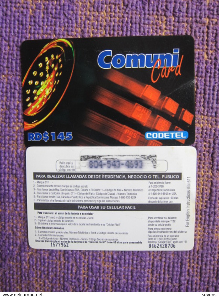 Comuni Card Prepaid Phonecard,RD$145, Used With Tiny Bend - Dominicana