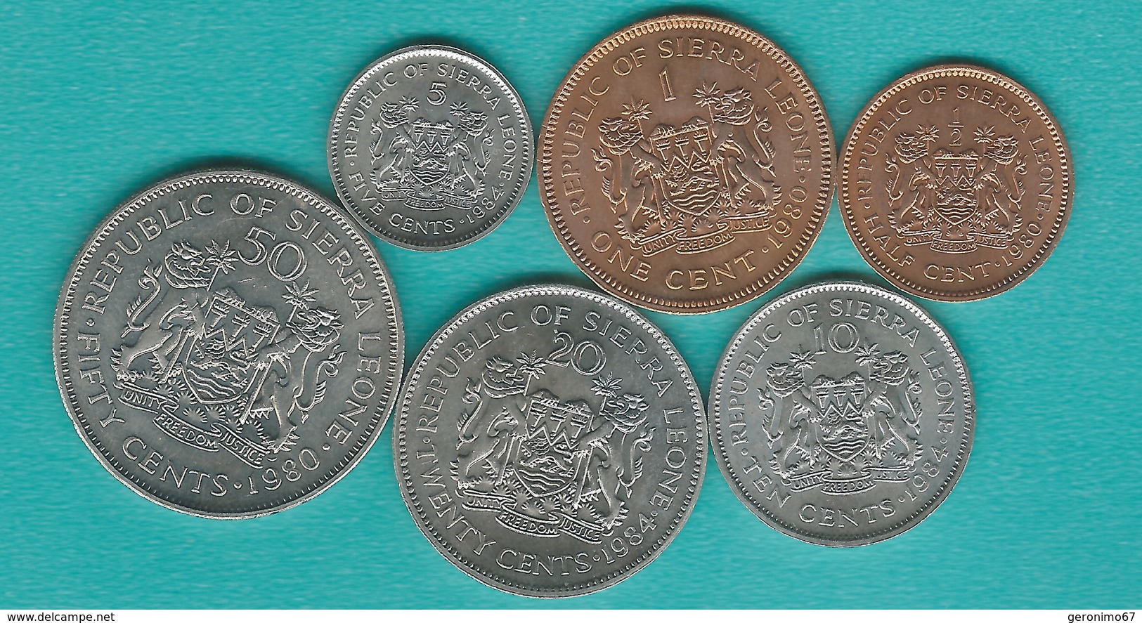 Sierra Leone - 1980 & 1984 - ½, 1, 5, 10, 20 & 50 Cents (KMs 25, 30-34) - Sierra Leone