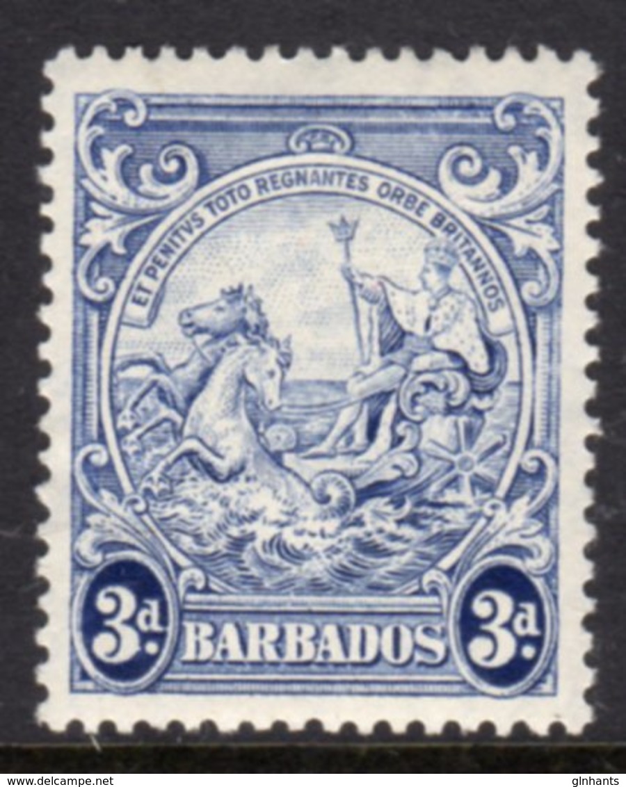 BARBADOS - 1938-1947 THREE PENCE BLUE DEFINITIVE 1947 COLONY SEAL PERF 13.5 X 13 REF A MOUNTED MINT MM * SG 252c - Barbados (...-1966)
