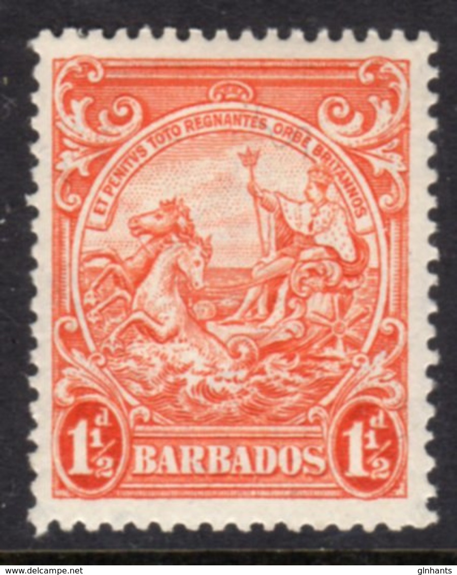 BARBADOS - 1938-1947 ONE PENNY HALFPENNY ORANGE DEFINITIVE 1938 COLONY SEAL PERF 13.5 X13 REF B MOUNTED MINT MM * SG 250 - Barbados (...-1966)