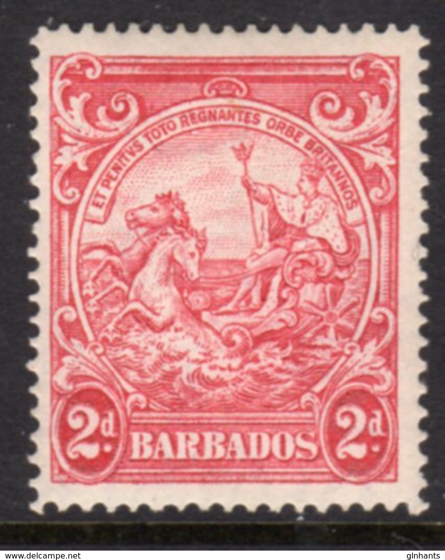 BARBADOS - 1938-1947 TWO PENCE CARMINE DEFINITIVE 1944 COLONY SEAL PERF 14 REF A MINT MM * SG 250de - Barbados (...-1966)