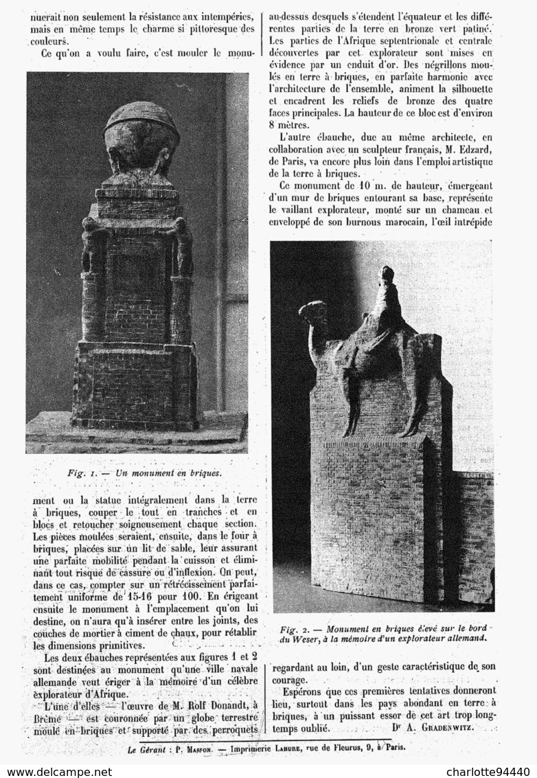 LES SCULPTURES En BRIQUES  1914 - Autres & Non Classés