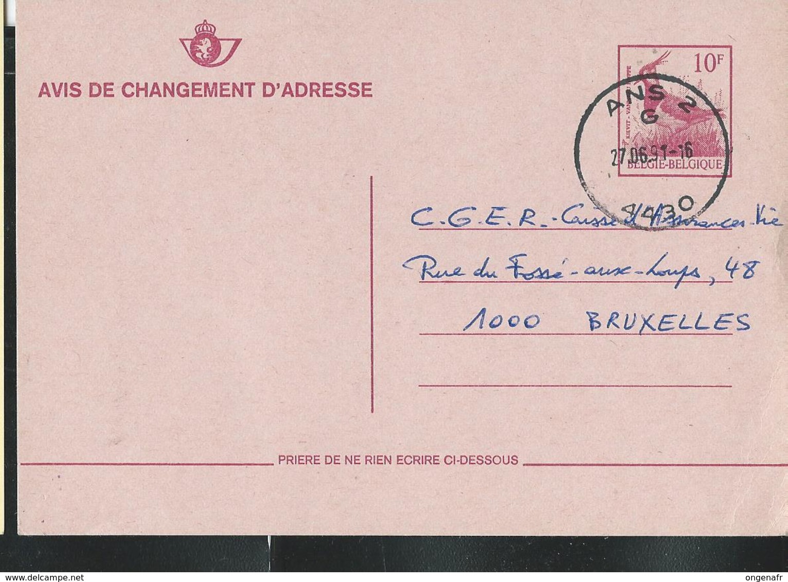 Doc. De  ANS  2 G  (4430) Le 27/06/91  Sur Chgt D'adresse Buzin - Posta Rurale