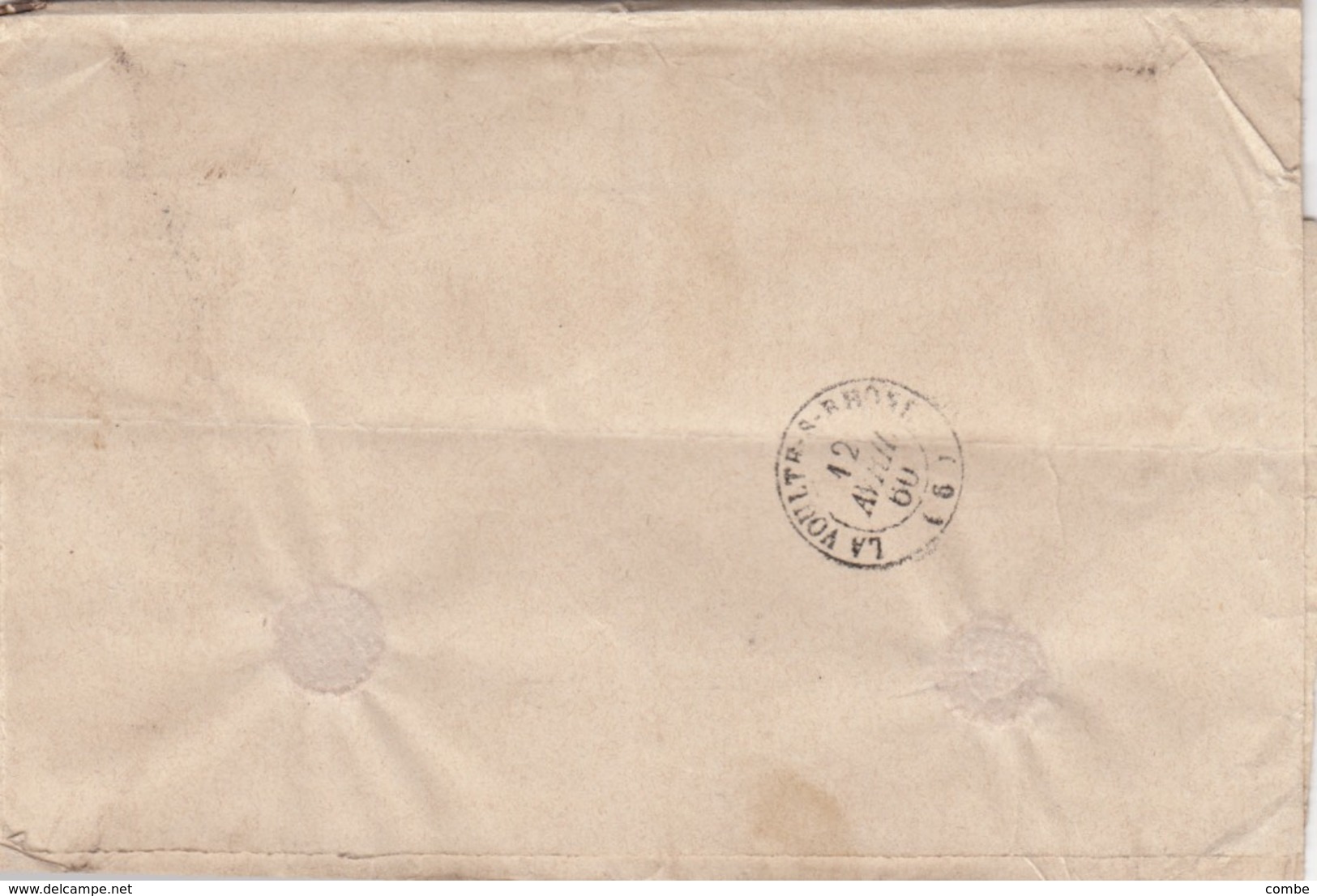 LETTRE.  1860. PAPIERS D'AFFAIRES. TARIF 50c. ARDECHE TOURNON POUR LAVOULTE - 1849-1876: Période Classique