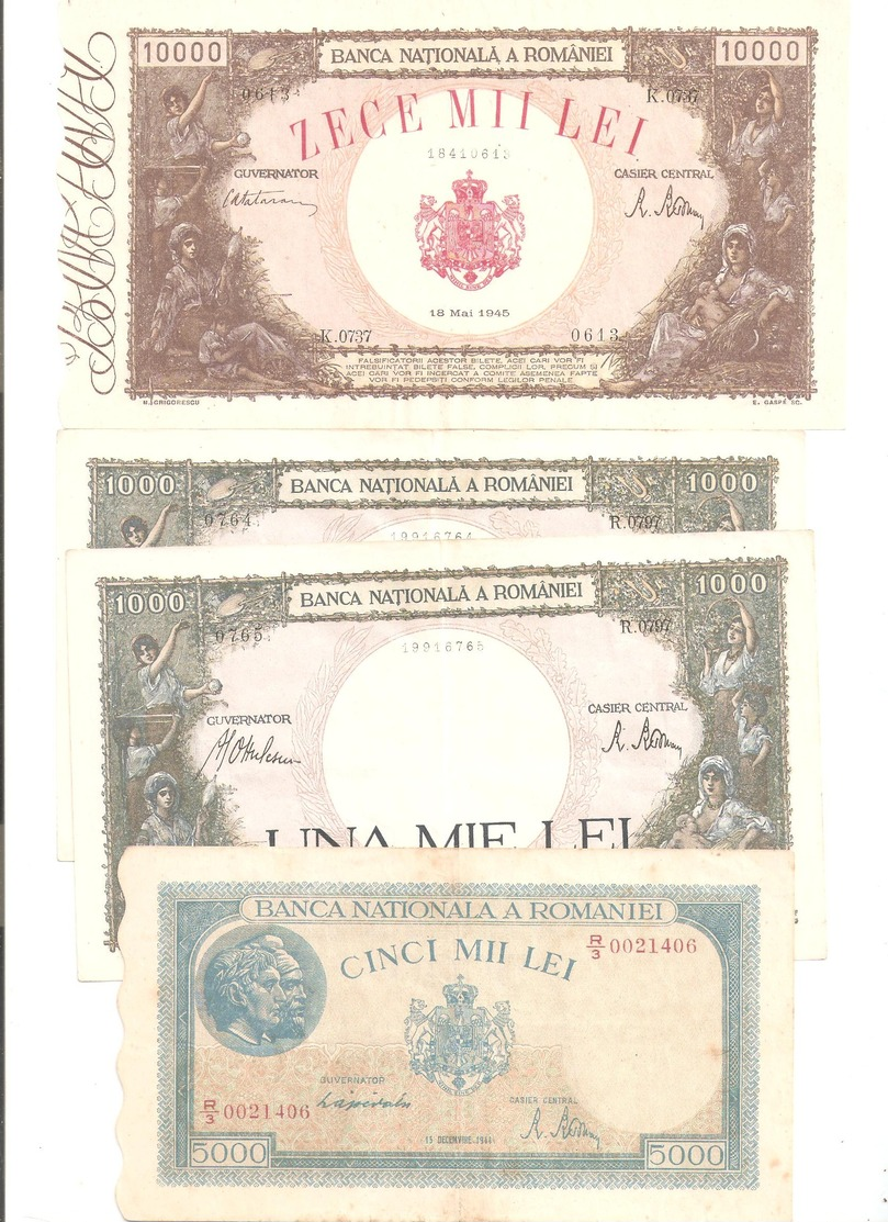 Lot 4 Banknotes Romania Ww2 =XF/AUNC - Roumanie