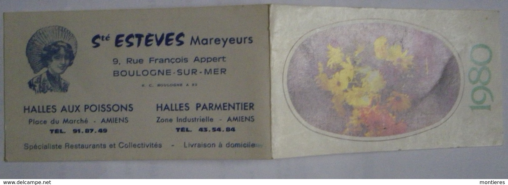 Calendrier De Poche 1980 Bouquet Fleurs ESTEVES Mareyeur Boulogne Sur Mer Halles Aux Poissons - Small : 1971-80