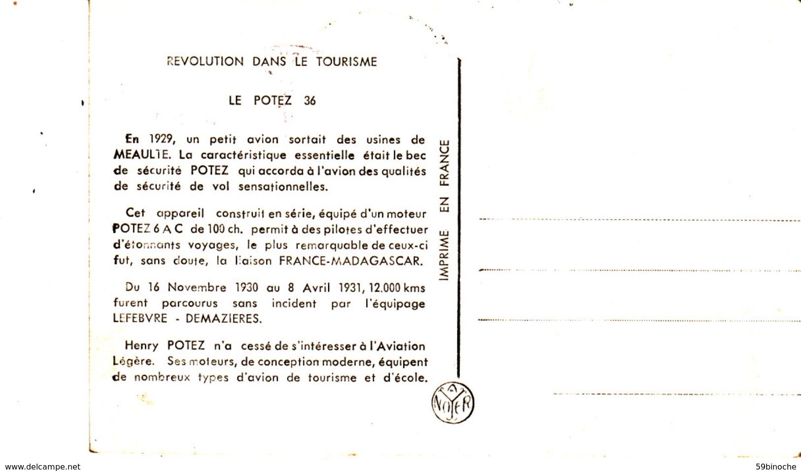 Potez 36. Carte Maximum Avec Cachet De L'exposition  De L'Aviation Légère Du 12-13 Mai 1962. - 1919-1938: Between Wars