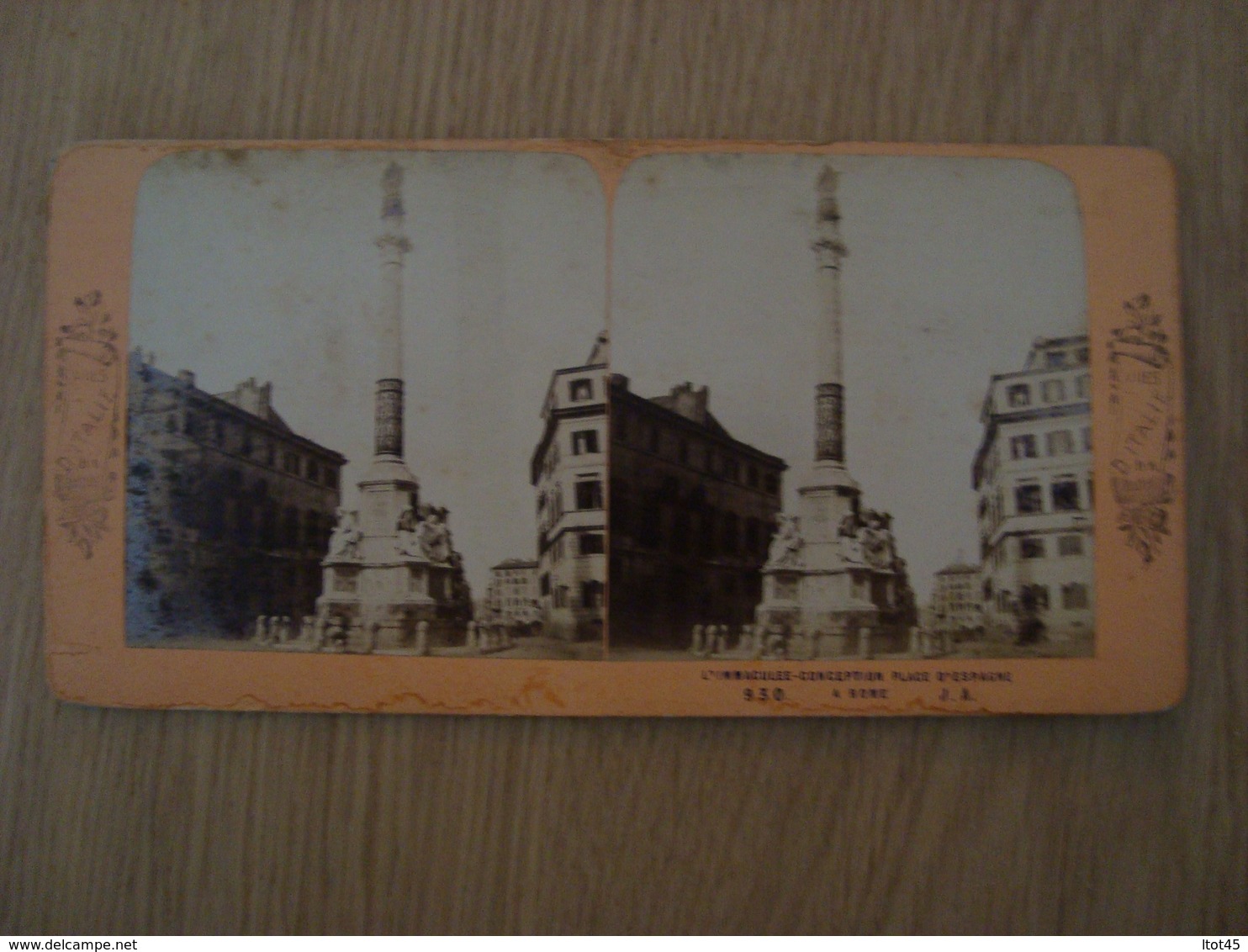 CARTE STEREOSCOPIQUE L'IMMACULEE-CONCEPTION PLACE D'ESPAGNE ITALIE ROME - Stereoscope Cards