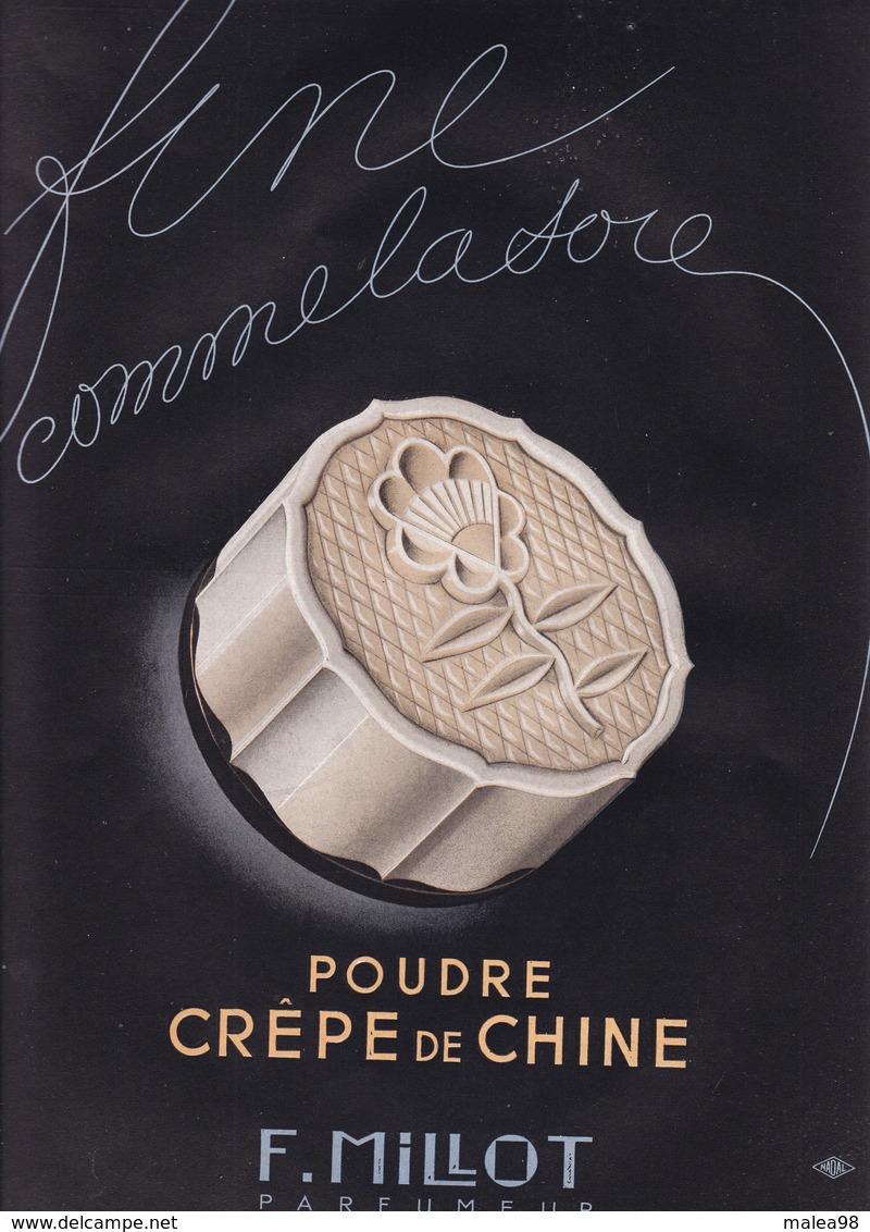 PUB  "  POUDRE  CREPE DE  CHINE  "    F  MiILLOT ,,,,, PARFUMS  PARIS ,,,,IMAGES DE  FRANCE   1941,,,,TBE - Autres & Non Classés