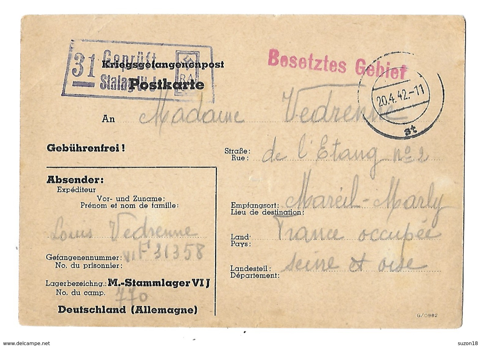 Ww2 - Guerre 39 - Censure Illustrée Croix Gammée - Internement - Stalag VI J - Instructions - Guerre De 1939-45