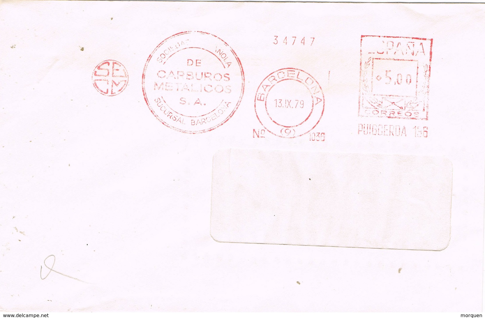 31072. Carta BARCELONA 1979. Franqueo Mecanico  CARBUROS METALICOS - Cartas & Documentos