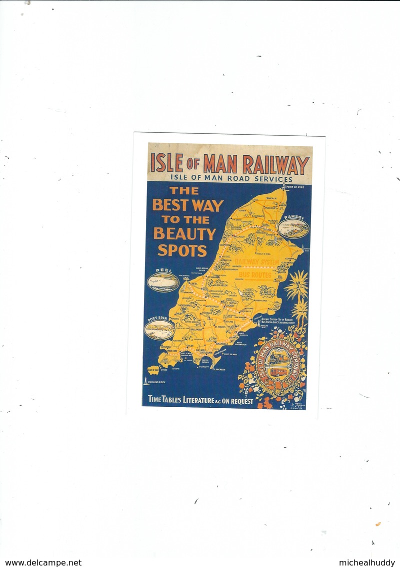 UK RAIL POSTER ON POSTCARD PUBL.BY STAR EDITIONS  I.O.M. RAILWAY BUS ROUTES CARD NO 10308348 (MAP) - Advertising