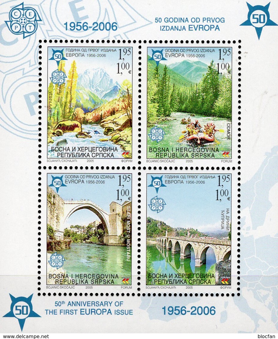 50Jahre 1956-2006 CEPT HERZEGOWINA Block 13 ** 10€ Perfor.Park Rafting Drina-Brücke S/s EUROPA Hb Bloc Sheet Bridge - 2006