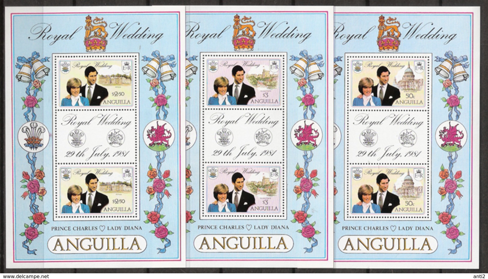 Anguilla 1981 Royal Wedding Diana And Charles, Mi 442-444 In Minisheets, MNH(**) - Anguilla (1968-...)