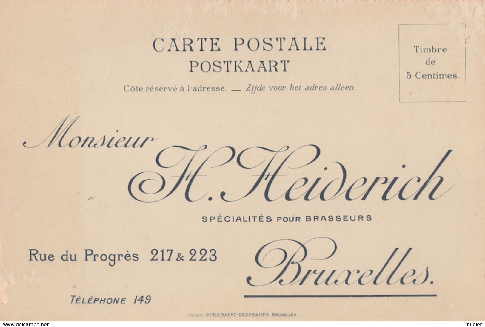 ....: Postkaart Van/Carte Postale De ## Mr. H. HEIDERICH, Spécialités Pour Brasseurs, Rue Du Progrès, 217 & 223, BXL.# # - Alimentaire