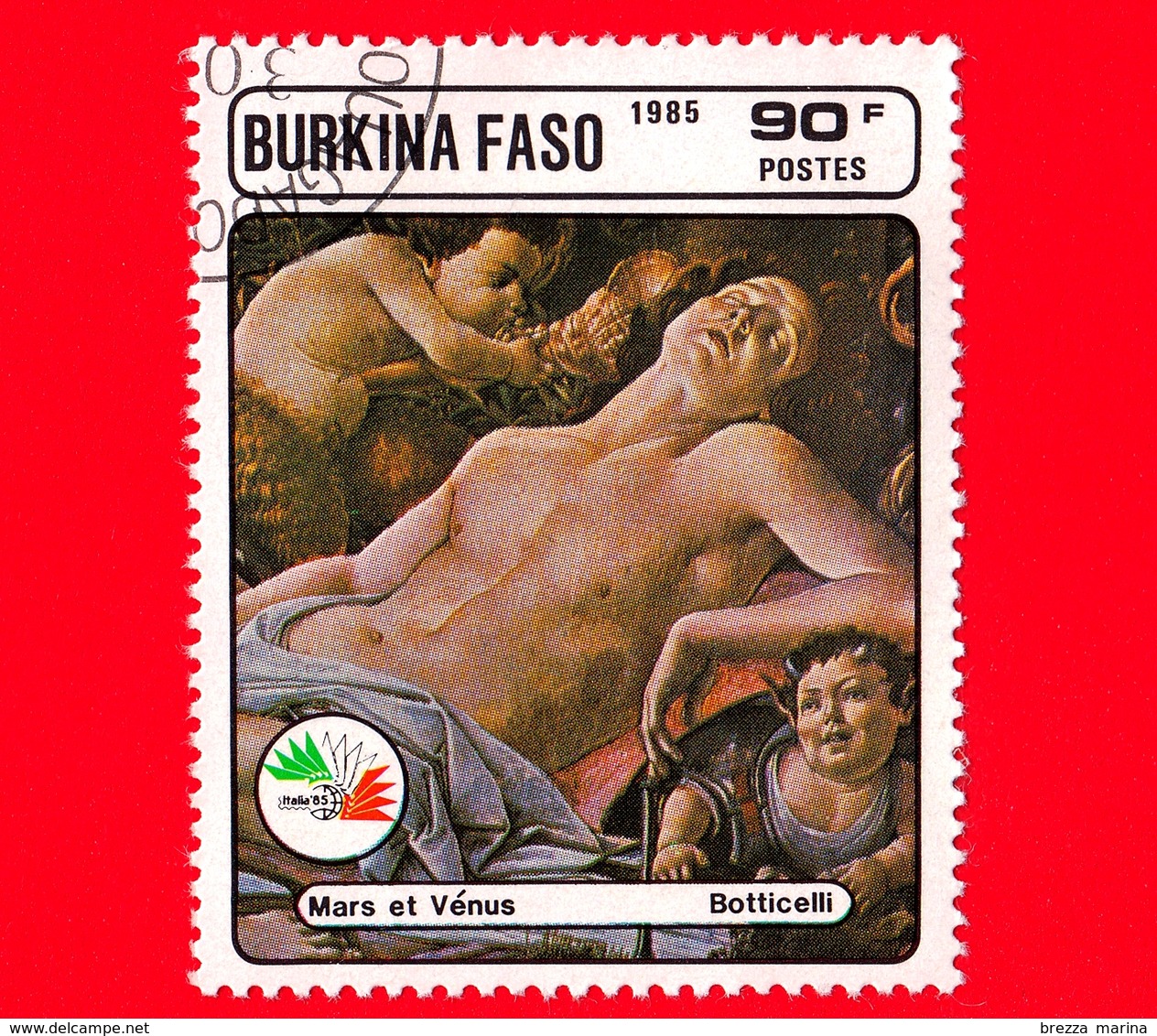 BURKINA FASO - Nuovo Oblit.- 1985 - Mostra Filat. ITALIA '85 -  Marte E Venere, Dipinto Di Botticelli - 90 - Burkina Faso (1984-...)