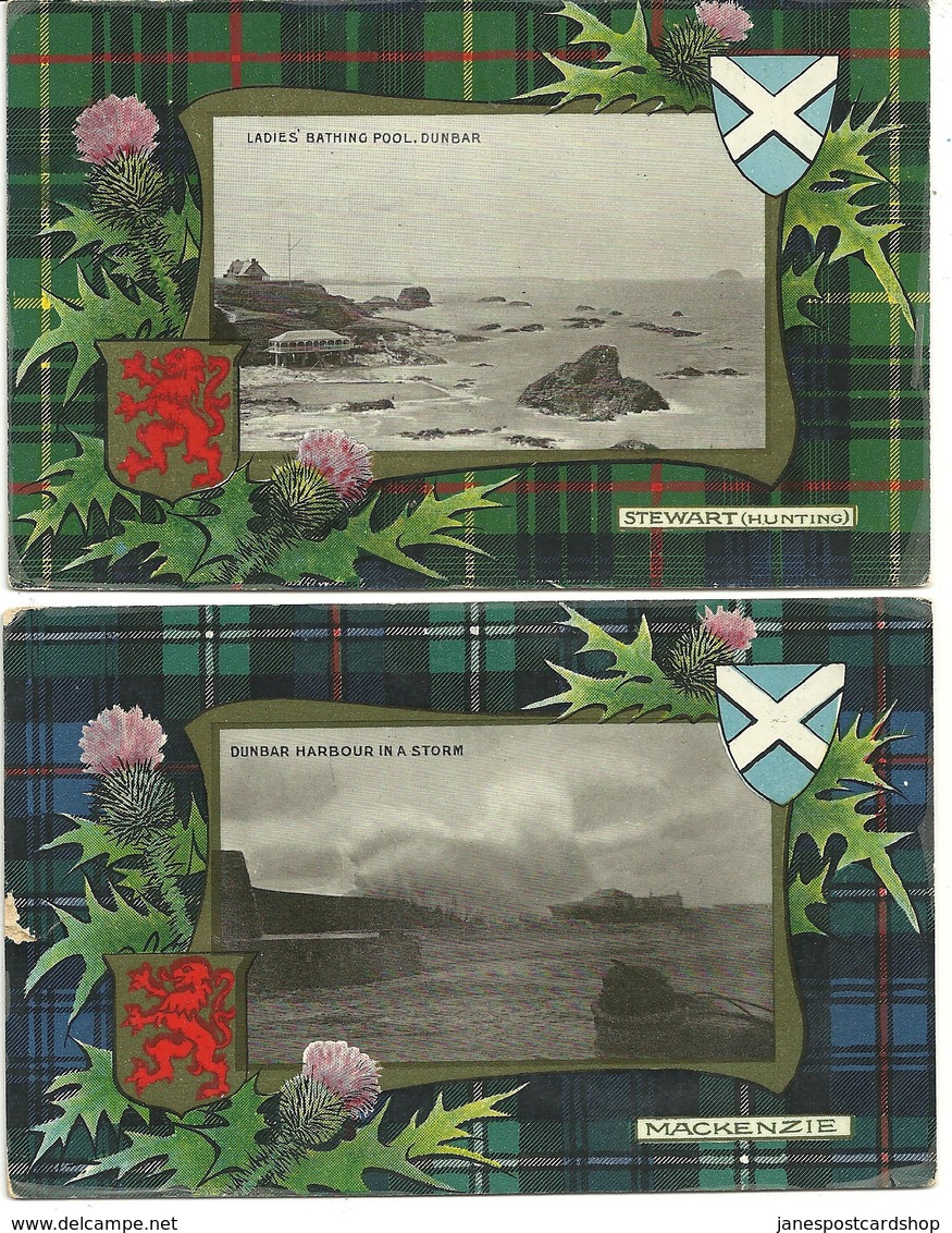 TWO POSTCARDS DUNBAR - F. HARTMAN - THE CLANS OF SCOTLAND SERIES - LOTHIAN - East Lothian