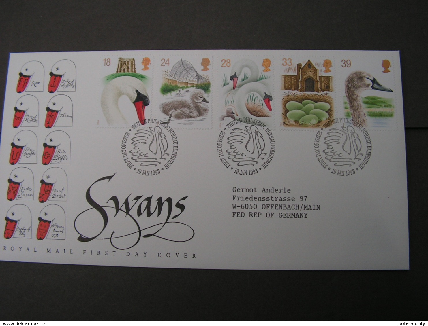 GB FDC 1993  Birds 1426-1430 - 2001-2010 Dezimalausgaben