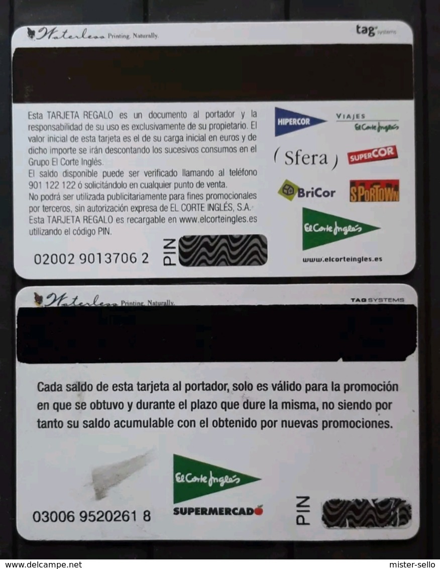 2 TARJETAS REGALO DE EL CORTE INGLÉS - Tarjetas De Regalo