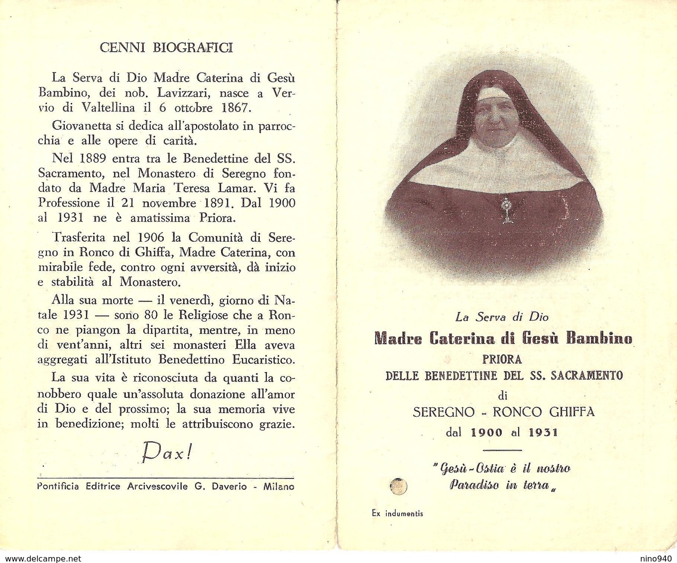 S.D.D. CATERINA DI GESU' BAMBINO -  CON RELIQUIA - A - Mm. 77 X 125 - Religion & Esotérisme