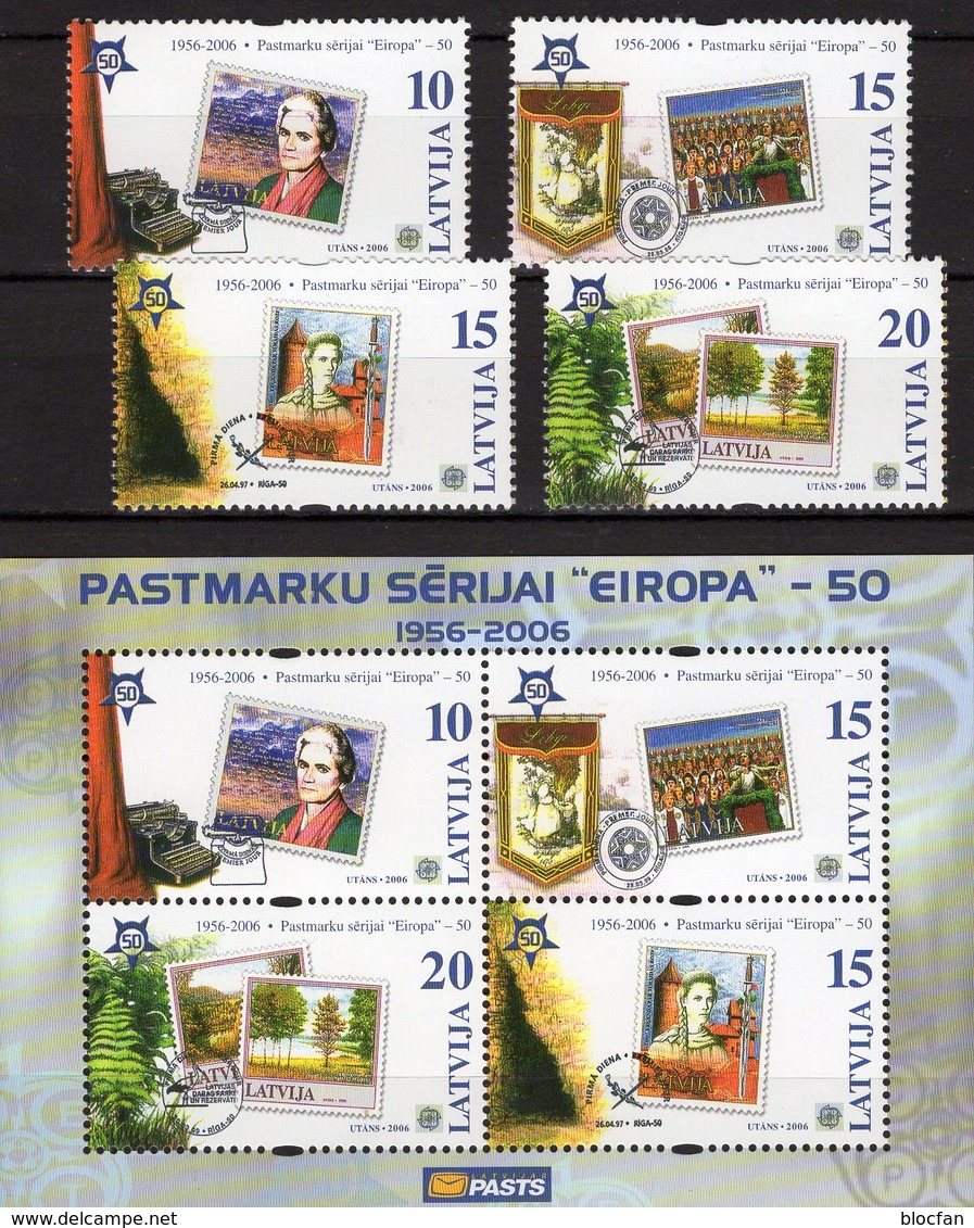 Perf.CEPT 1956-2006 Lettland 656/9+Block 21 ** 5€ Blocs Stamps On Stamp Ss Sheets Bf Latvija 50 Years EUROPA Latvia - 2006