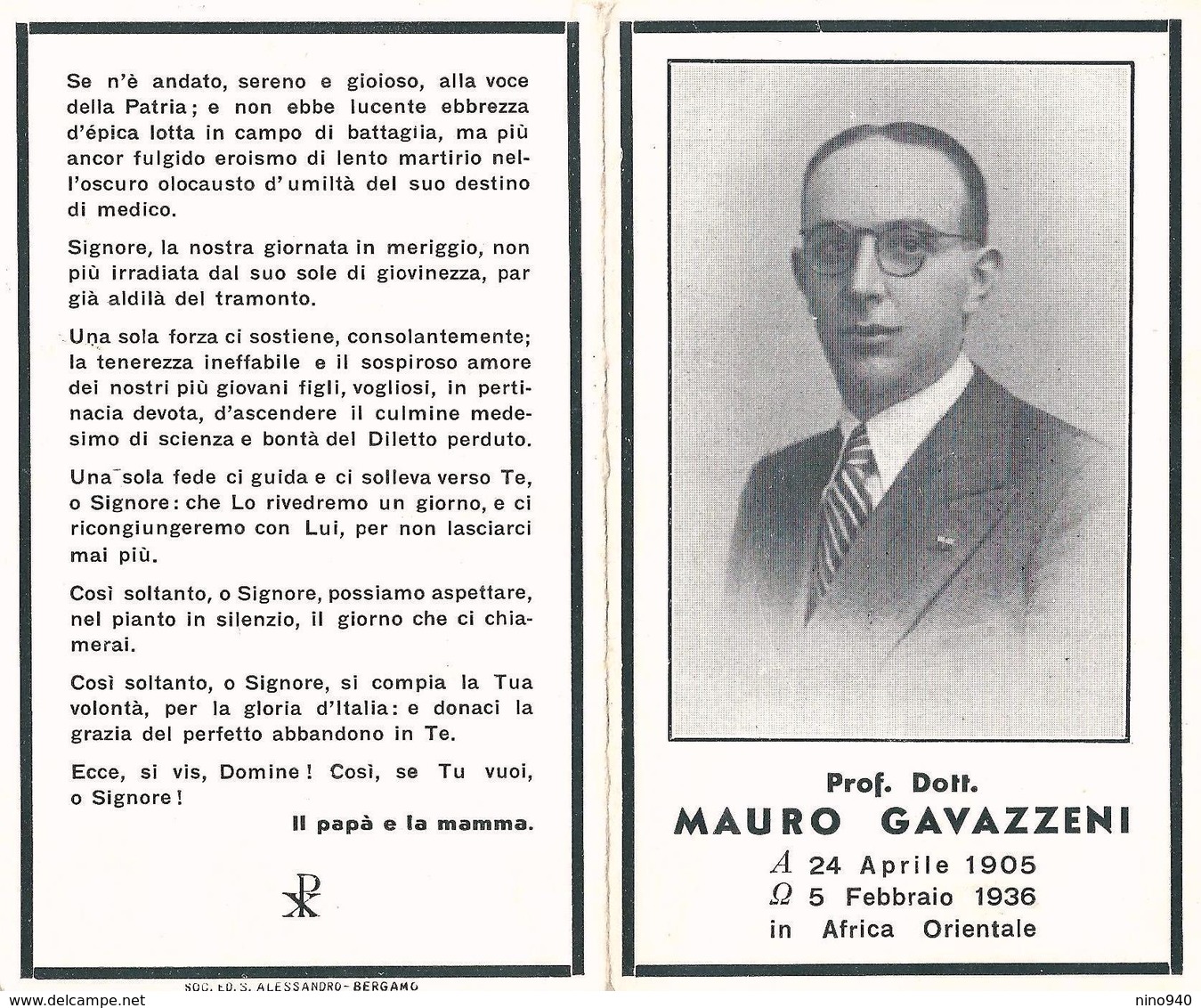 LUTTINO MILITARE - MAURO GAVAZZENI -  Mm. 72 X 118 - Africa Orientale - 5 Febbraio 1936 - Religione & Esoterismo