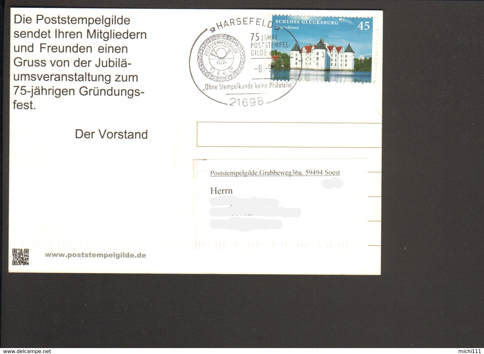 BRD .Postkarte Mit Stempel 75 Jahre Poststempel-Gilde 2013 - Post