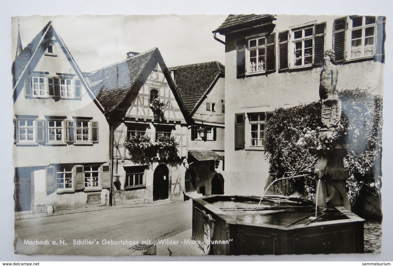 (10/7/83) Postkarte/AK "Marbach A.N.", Schiller's Geburtshaus Mit Wilder-Mann-Brunnen - Marbach