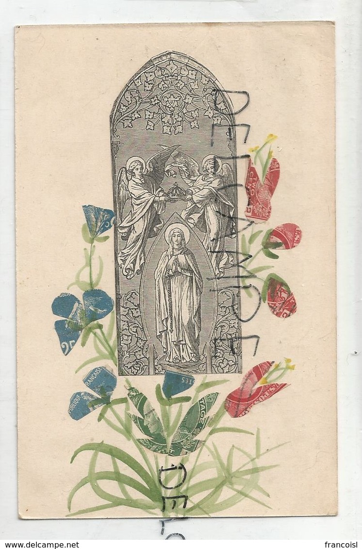 Collage De Timbres. Assomption Et Fleurs. - Timbres (représentations)