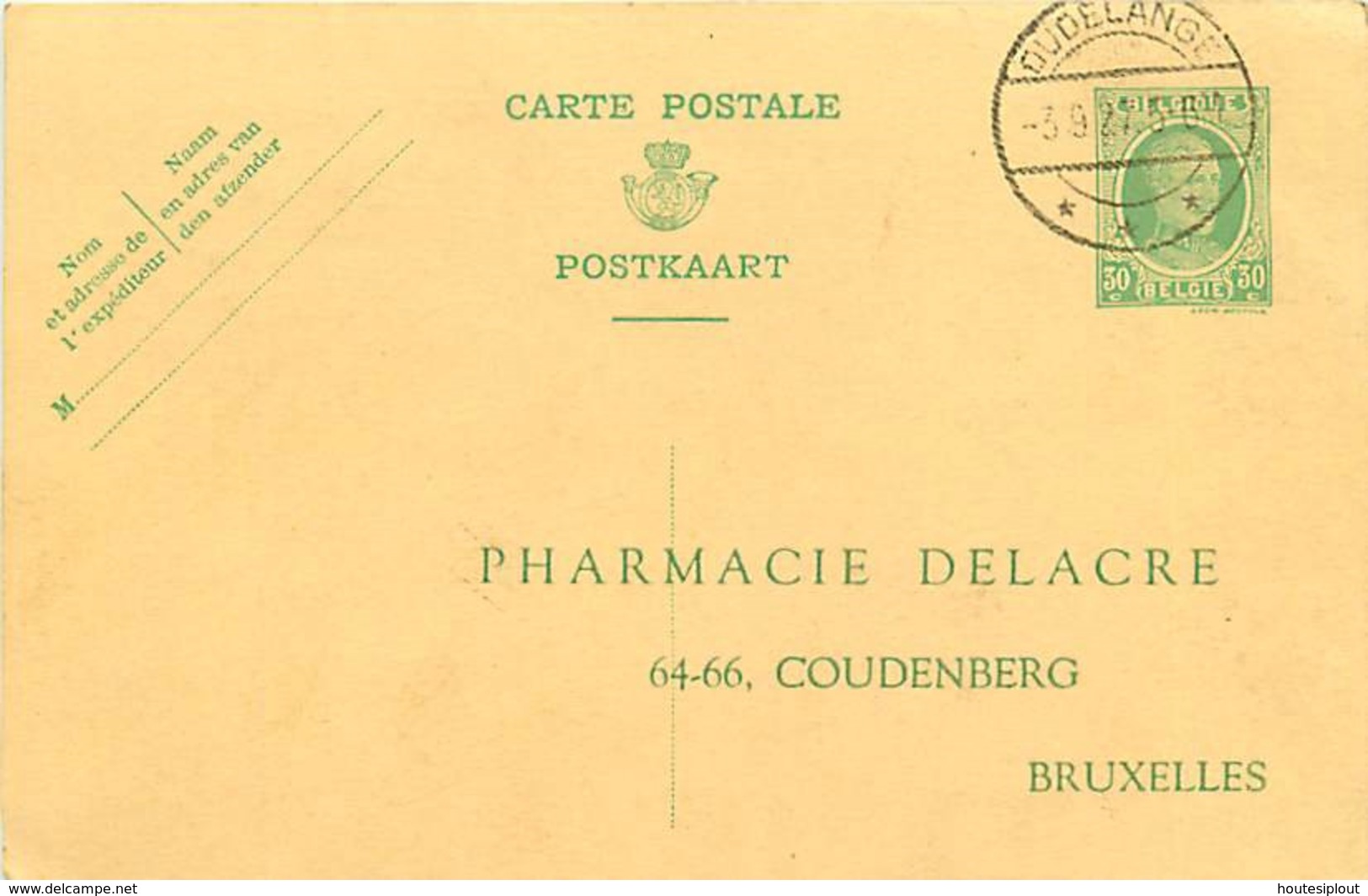 Belgique. CP 79  Houyoux  Repiquage Illustré  Dudelange (G.D. Luxembourg) > Bruxelles 1927 Et Cependant Non Taxée - Cartes Postales 1909-1934