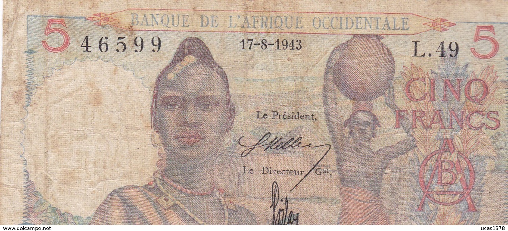 AFRIQUE OCCIDENTALE 5 FRANCS 17/08/1943 - Autres - Afrique