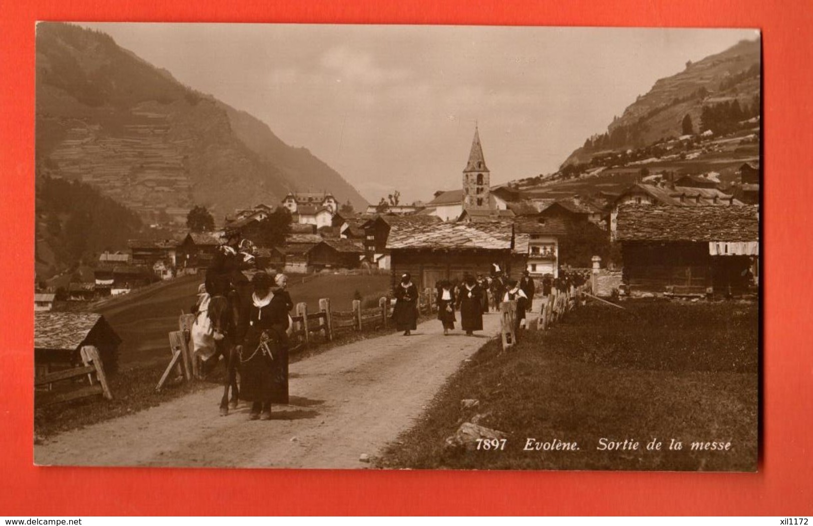 VAF-15 Hérens, Evolène, Sortie De La Messe. Religieuse Avec Mulet, Maultier. ANIME. Non Circulé Sepia Phototypie 7897 - Evolène