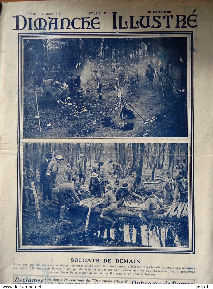 SCOUTISME- ÉCLAIREURS DE FRANCE- GUERRE EN ÉPIRE-ALPINS EN ITALIE- REVUE "LE SOLEIL DU DIMANCHE ILLUSTRÉ" 16 Mars 1913 - 1900 - 1949