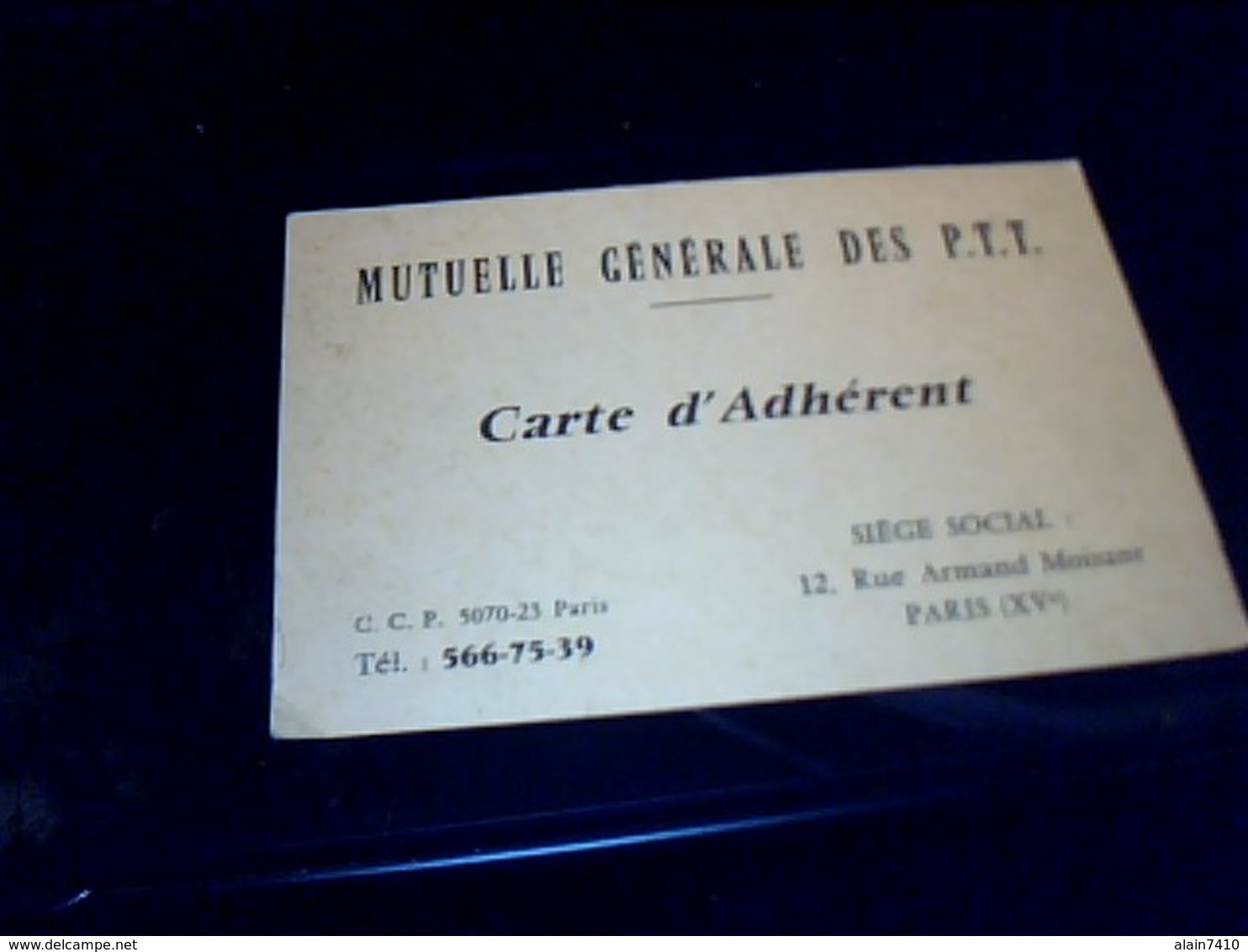 Carte D'adherent   Mutuelle Generale  Des PTT D' Ile De France Annee ? - Autres & Non Classés