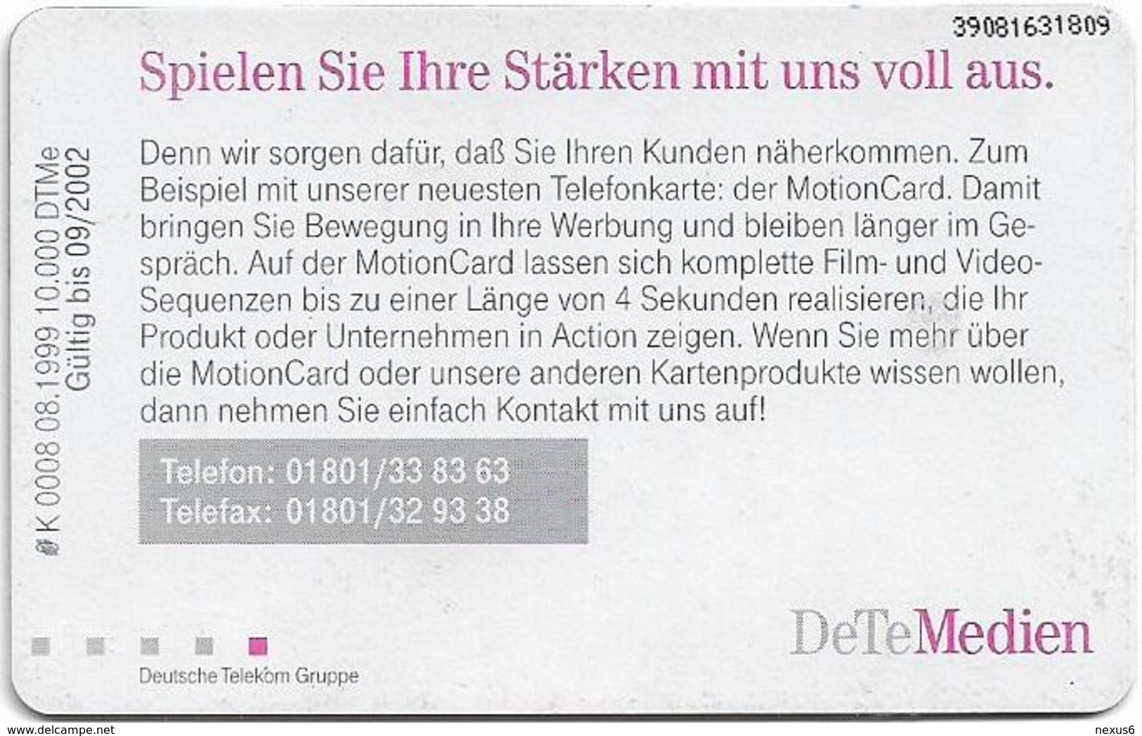 Germany - DeTeMedien (3D Card) - K 0008 - 08.99, 6DM, 10.000ex, Used - K-Series : Serie Clientes