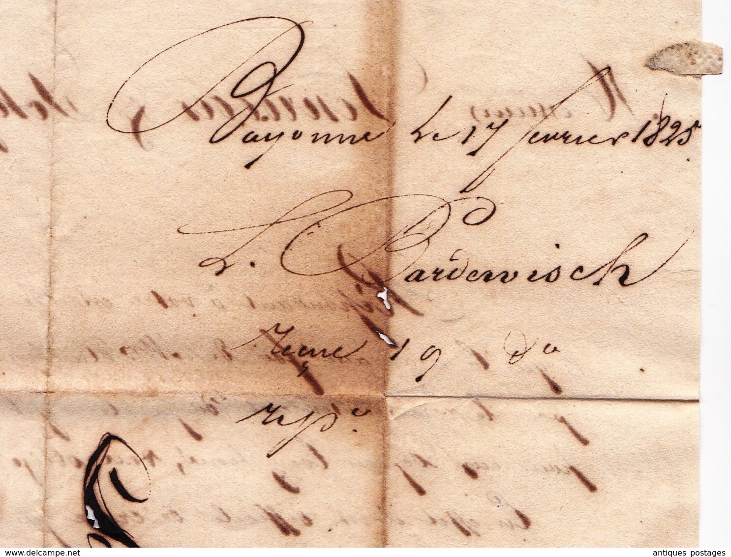 Lettre Bayonne BARDERVISCH 1825 SCHRÖDER & SCHŸLER Bordeaux Gironde Cacao Sucre De La Havane - 1801-1848: Precursori XIX