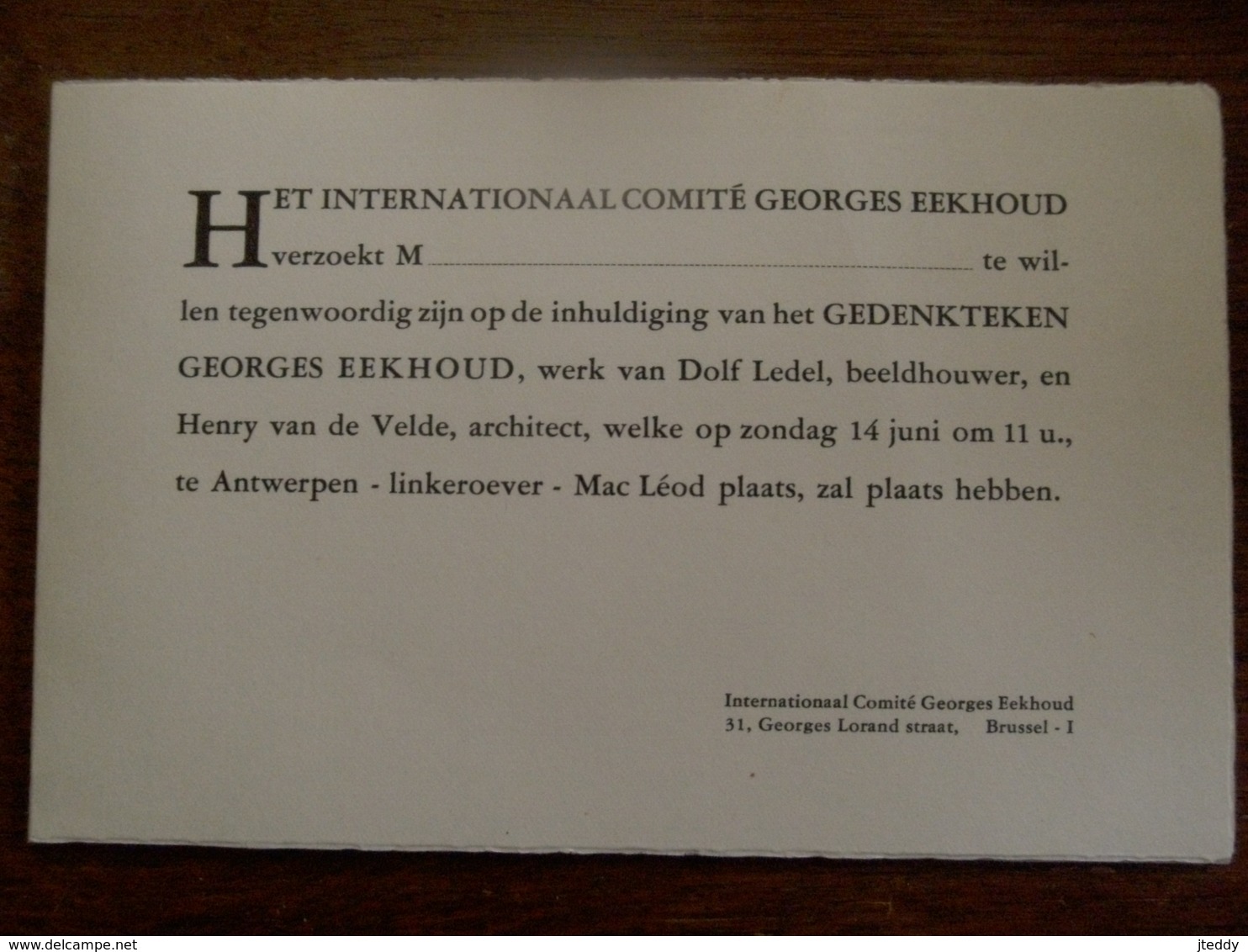 Kaart Van Het Internationaal  Comité  GEORGES  EEKHOUD    Antwerpen - Andere & Zonder Classificatie