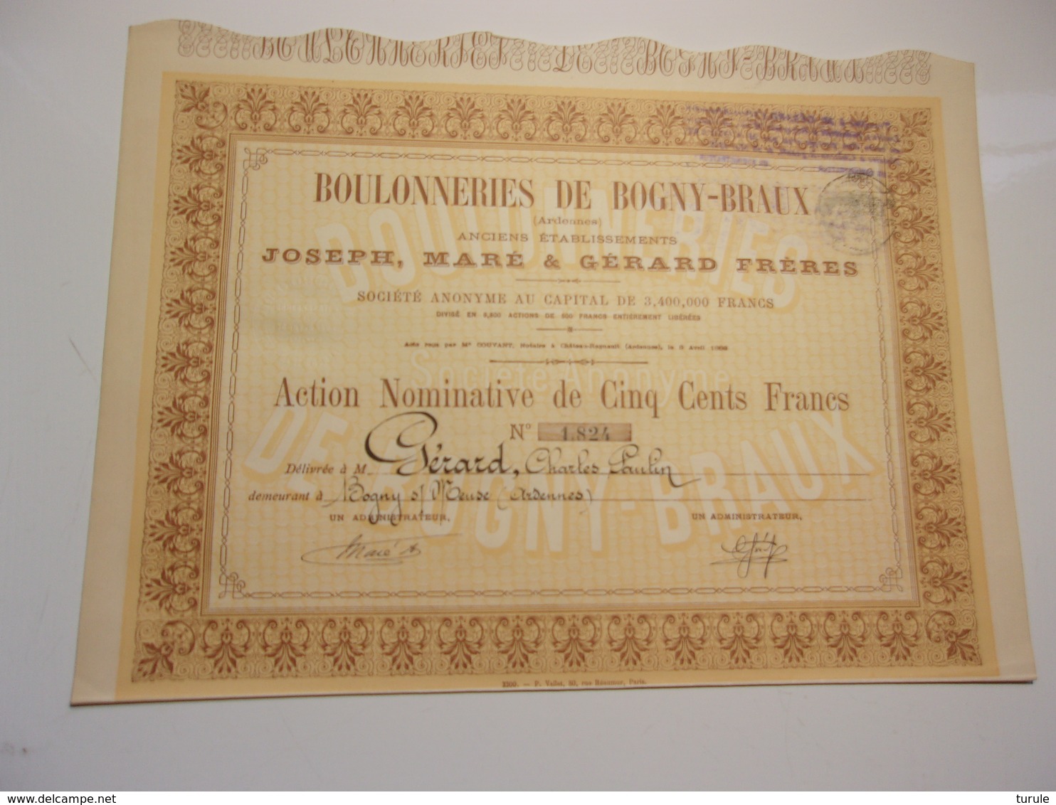 BOULONNERIES DE BOGNY BRAUX (ardennes) 1888 - Other & Unclassified