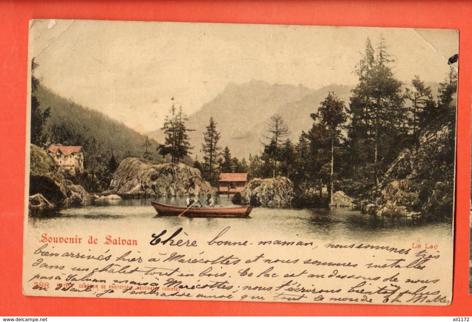 VAF-26 Souvenir De Salvan Lac Des Marécottes, Barque ANIME Circulé 1900 Phototypie 388 !, Précurseur - Salvan