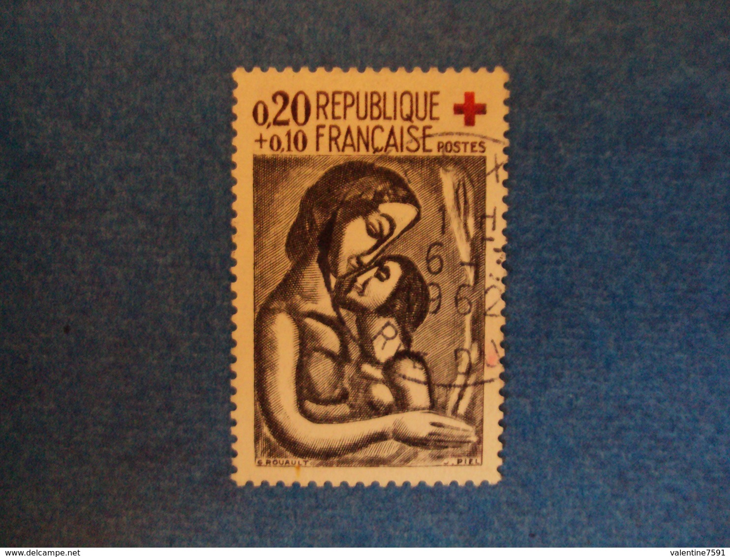 1961-  Timbre Oblitéré   N°1323    "CROIX ROUGE , Si Doux D'aimer,Rouault     "cote   2.75    Net 0.90 - Usati