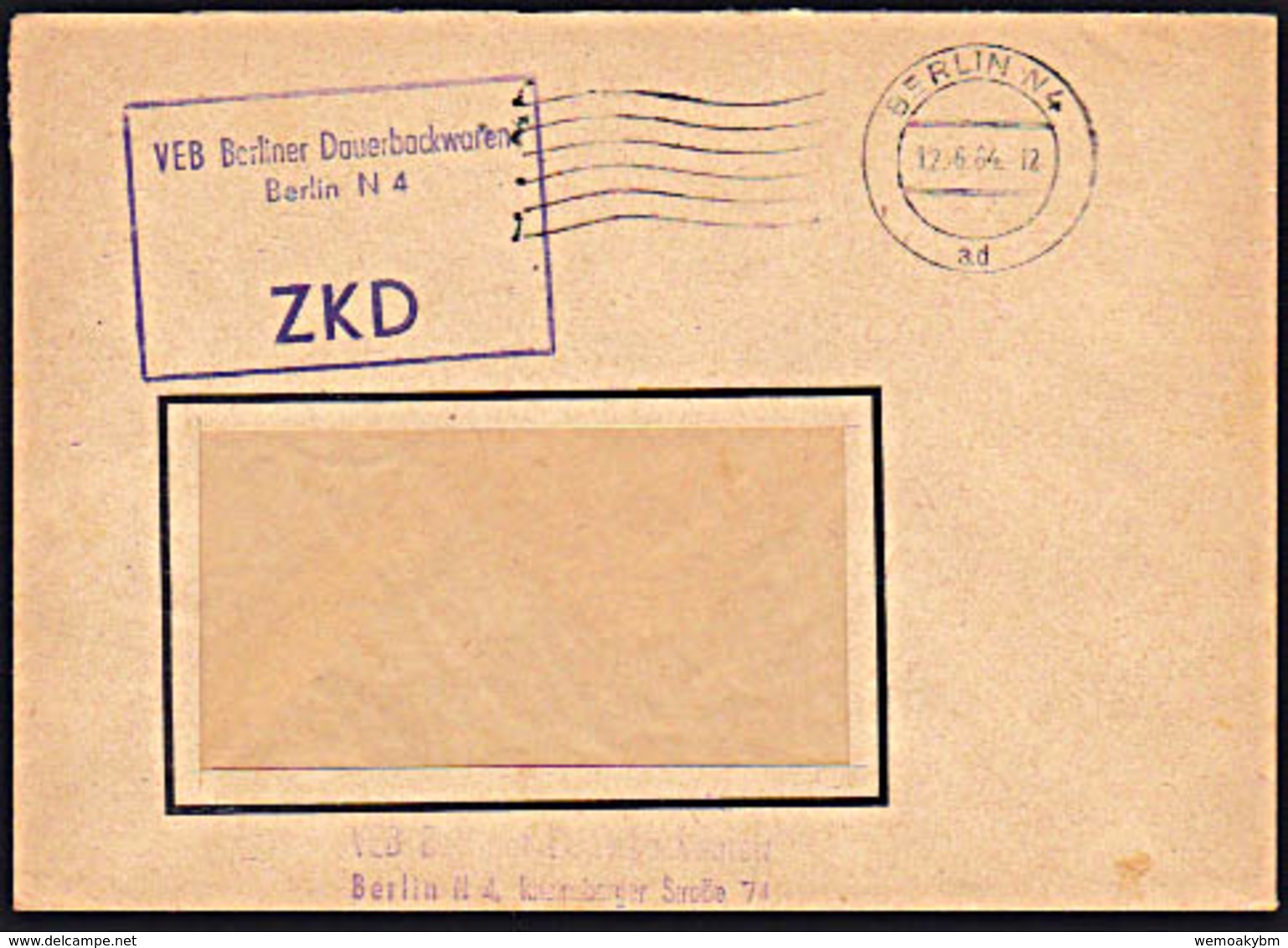 DDR ZKD Brief KSt. Berlin N4 - VEB Berliner Dauerbackwaren Vom 12.664 - Central Mail Service