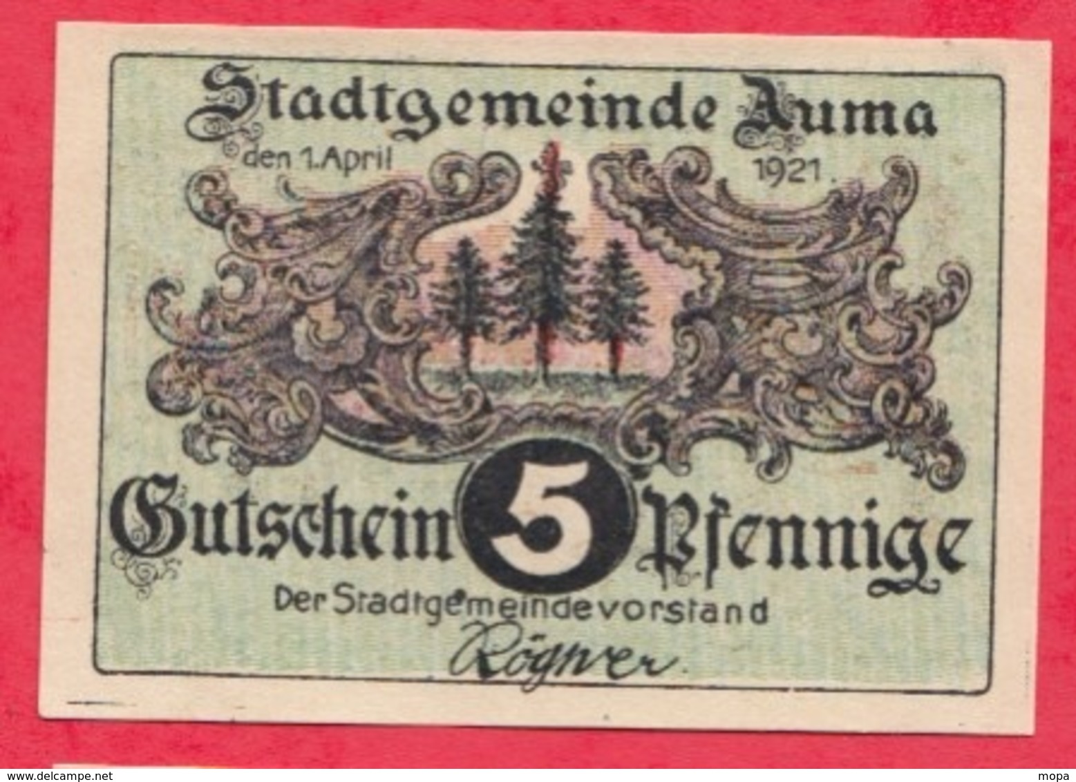 Allemagne 1 Notgeld De 5 Pfenning Stadt Auma (RARE) UNC  N °2798 - Collections