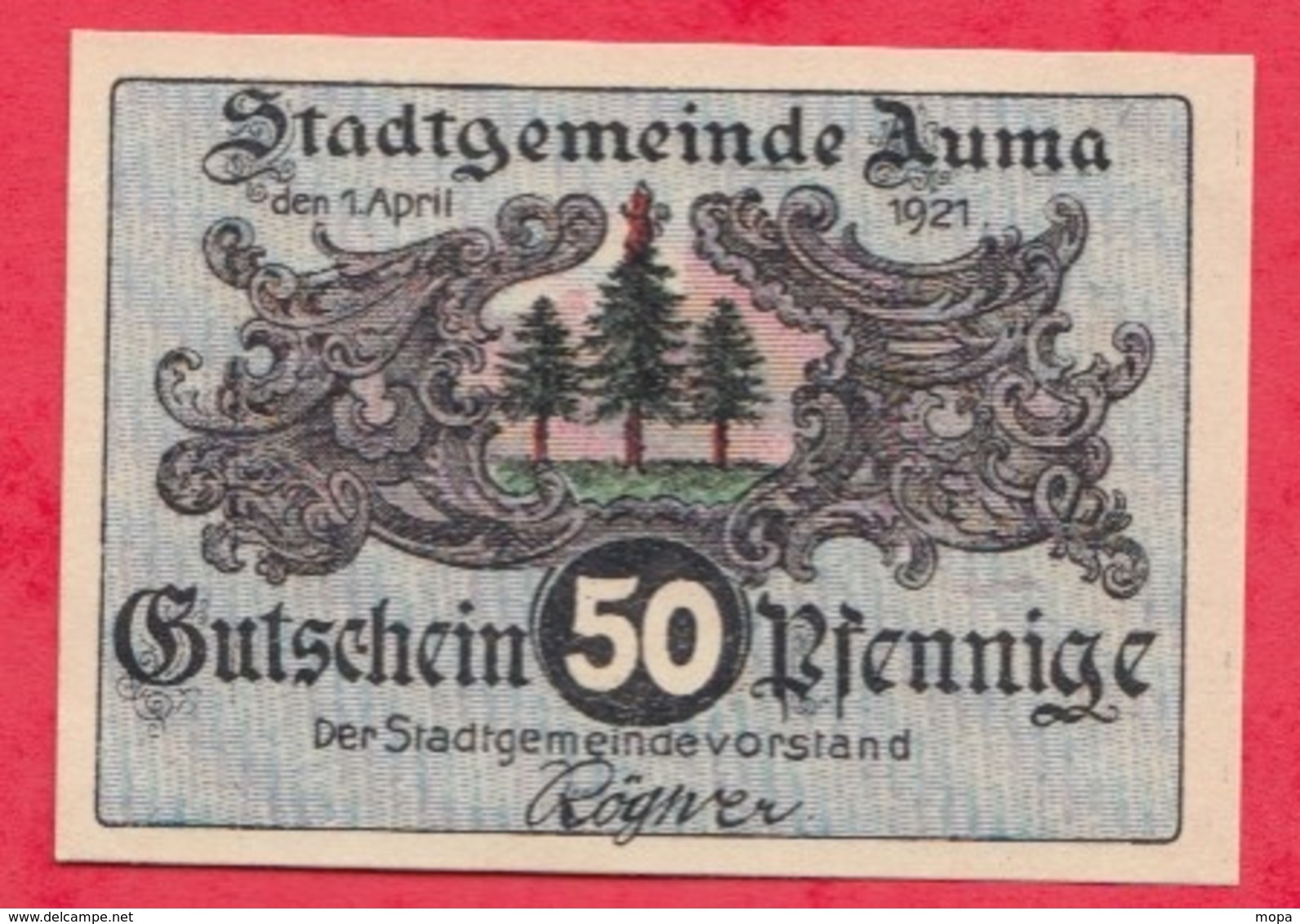 Allemagne 1 Notgeld De 50 Pfenning Stadt Auma (RARE) UNC  N °2801 - Collections