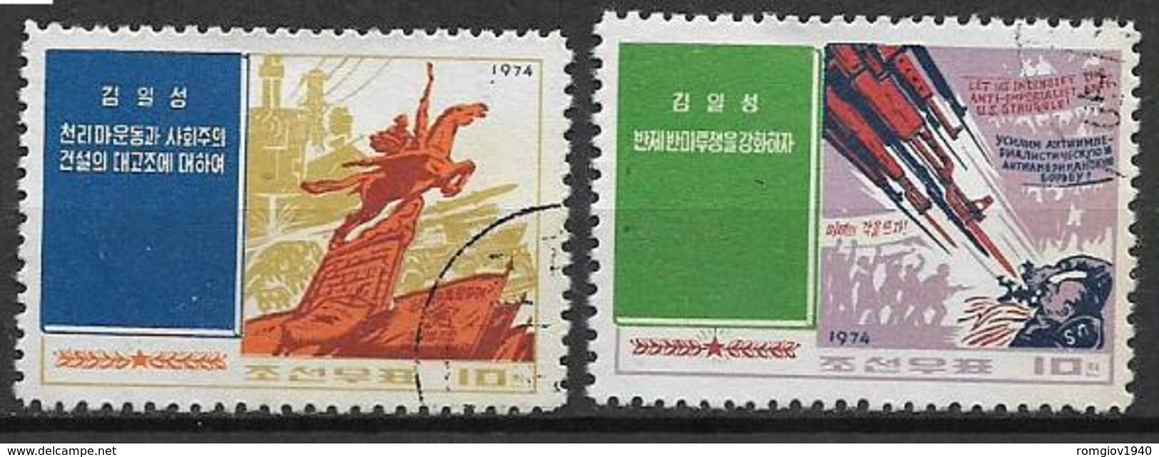 COREA DEL NORD 1974 OPERE DI KIM  SUNG YVERT. 1115-1116 USATA VF - Corea Del Nord