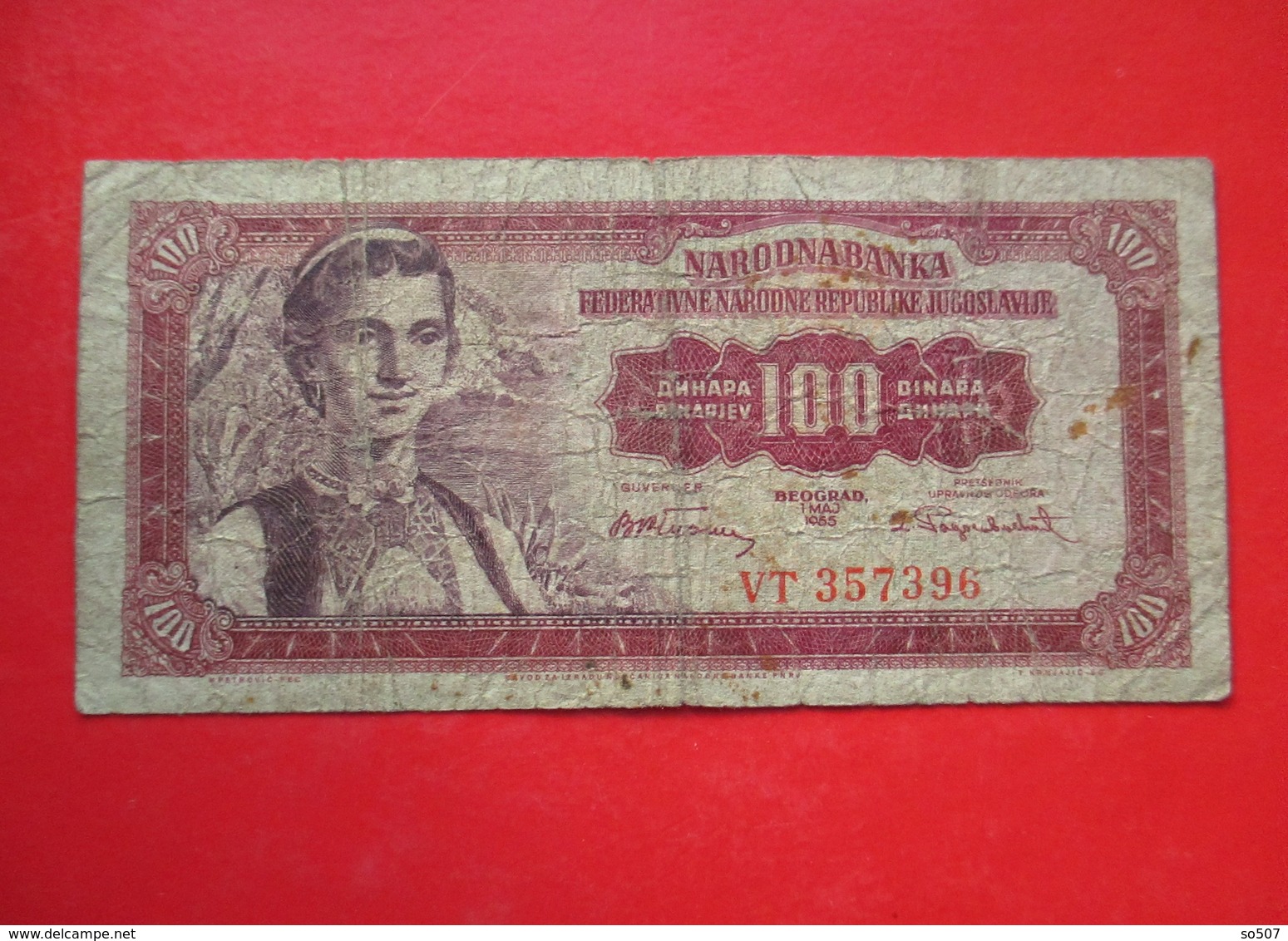 X1- 100 Dinara 1955.Yugosalvia- Circulated. Banknote - Yougoslavie