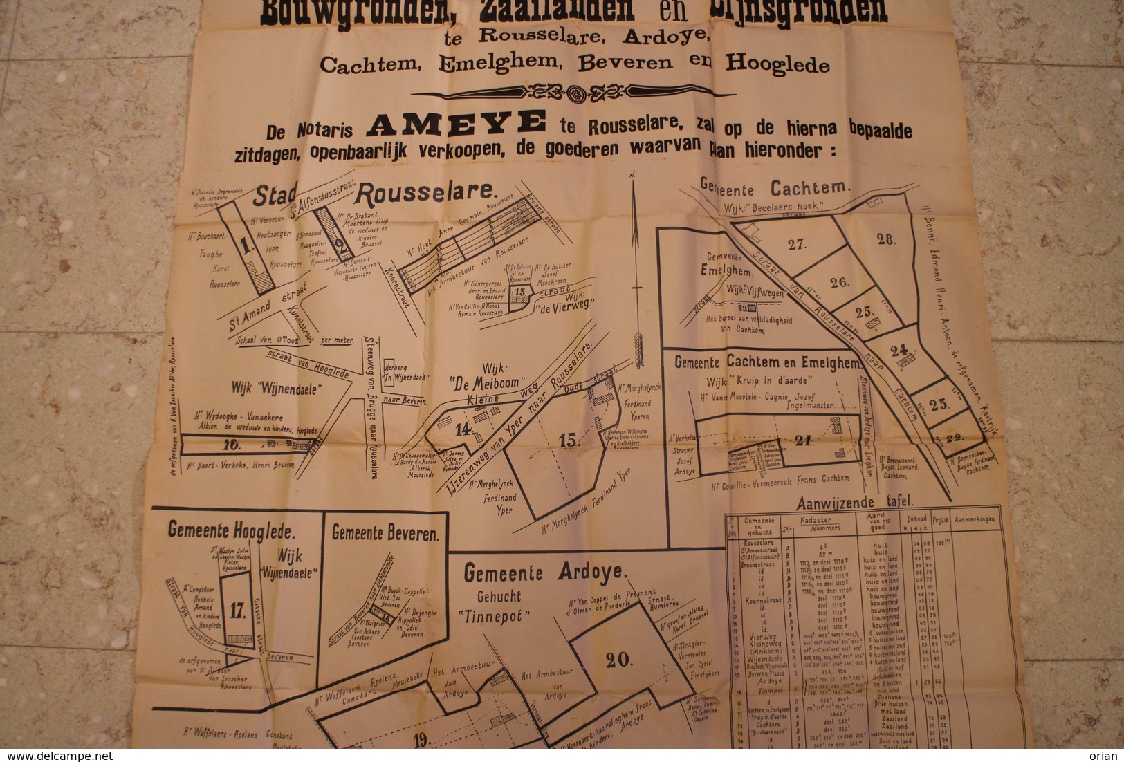 Affiche 1910 - Mega Openbare Verkoop Te Roeselare + Ardooie Kachtem Emelgem Beveren Hooglede + Gehuchten / Notaris Ameye - Affiches