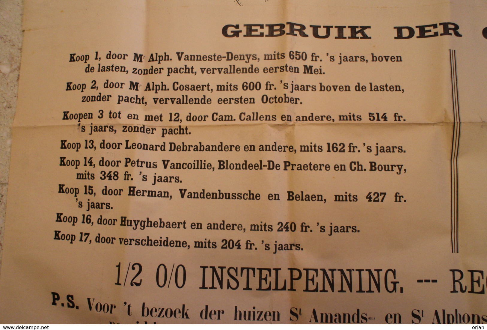 Affiche 1910 - Mega Openbare Verkoop te Roeselare + Ardooie Kachtem Emelgem Beveren Hooglede + Gehuchten / Notaris Ameye