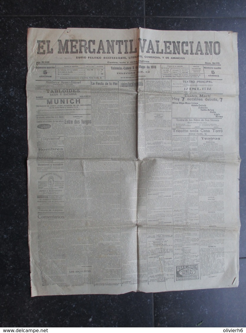 VP ESPAGNE (M1902) EL MERCANTIL VALENCIANO (2 VUES) Num 18.173 - LUNES 5 MAYO 1919 - [1] Until 1980